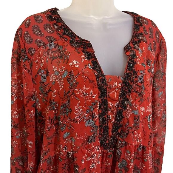 Knox Rose Dark Fall Floral Layered Flowy Boho Hippie Summer Sun Midi Dress - Picture 5 of 6